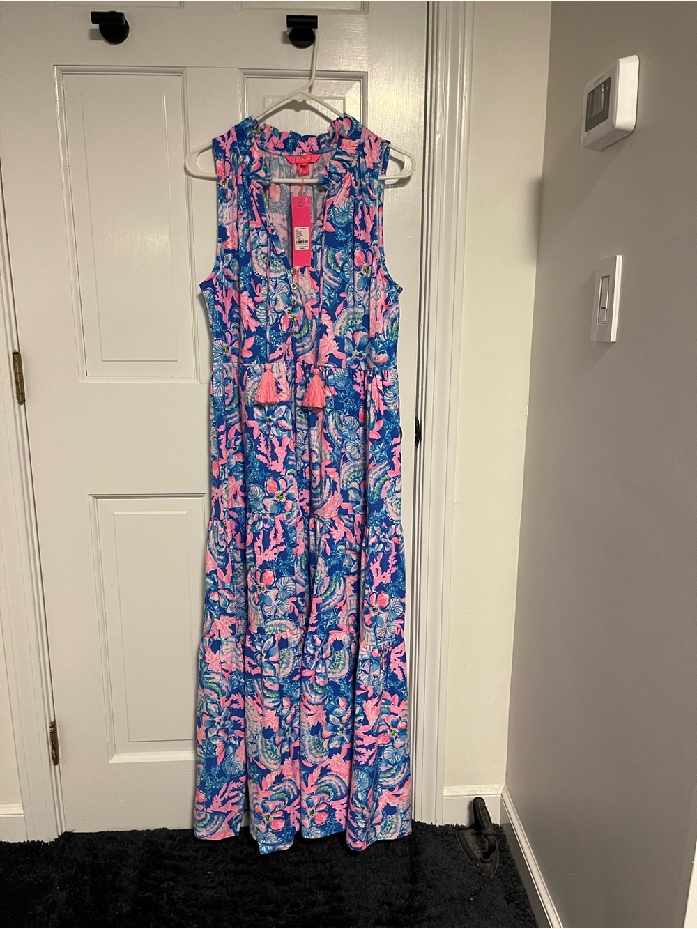 Lilly Pulitzer Blue Floral Maxi Dress with Pink Accents